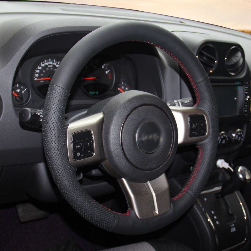 Loncky Auto Custom Fit OEM Black Genuine Leather Car Steering Wheel Cover for Jeep Compass 2011